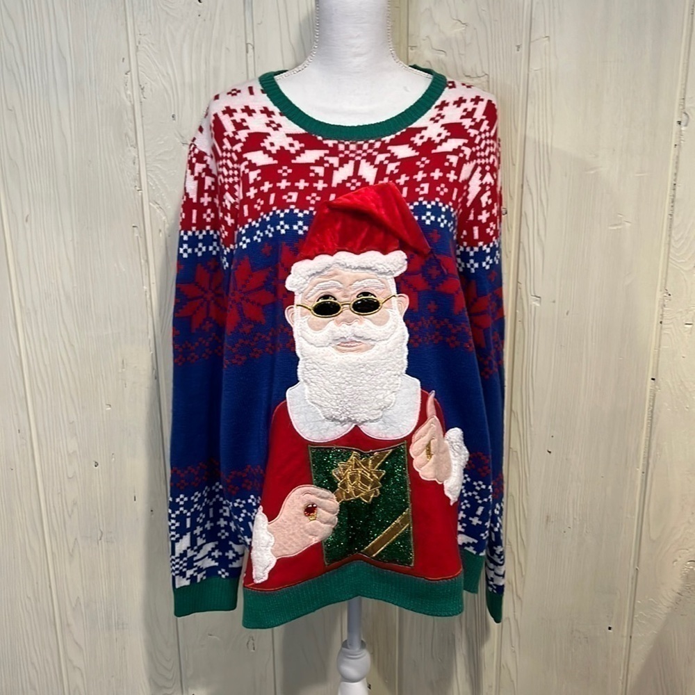 Holiday TIME UGLY Unisex  CHRISTMAS SWEATER GLITTER SPARKLES SIZE 2XL (50-52)